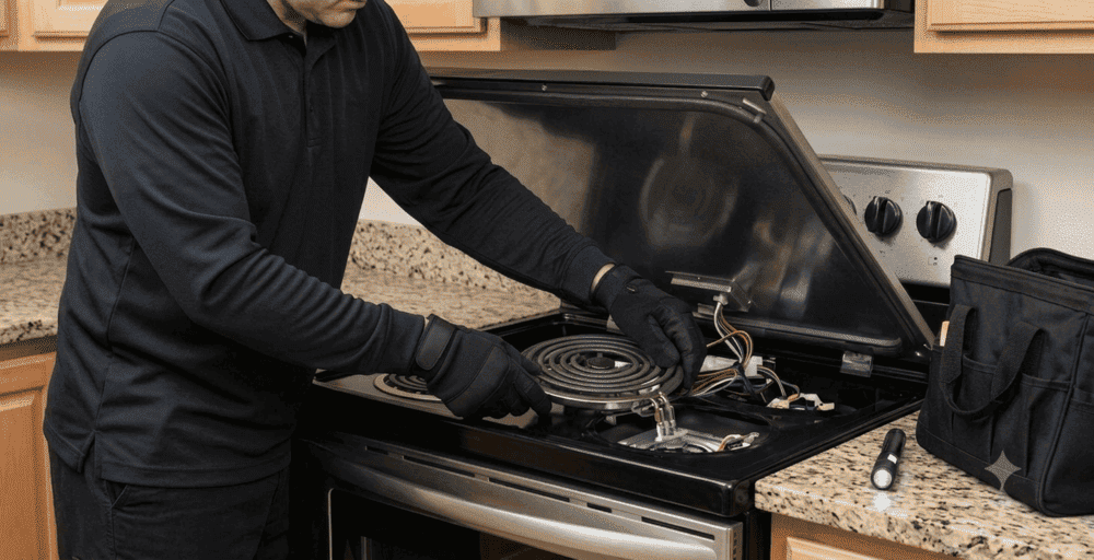 tecnico reparando estufa